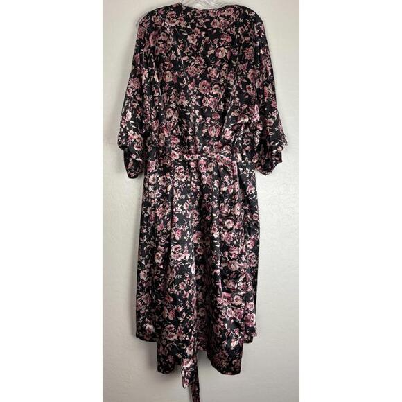 Lane Bryant Cacique Nightie Robe Set Floral Scalloped Edge 18/20 Black Pink 1815 - Picture 6 of 8